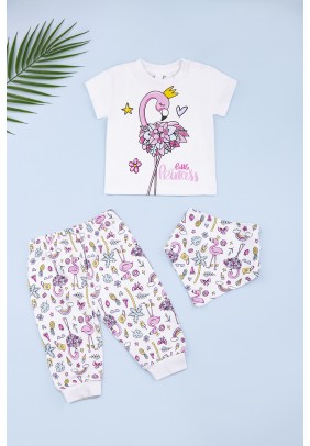 Комплект трійка для дівчаток (футболка+штани+нагрудник)  62-86 Panolino PL17384 - 
