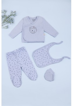 Комплект для новорожденного (кофта+ползунки+рукавички+слюнявчик) 50-56 ТО 951640-голубой