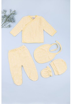 Комплект для новонародженного (кофта+повзунки+шапка+рукавички+слинявчик) 56-62 ТО 3081-жовтий