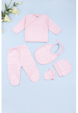 Комплект для новорожденного (кофта+ползунки+шапка+рукавички+слюнявчик) 56-62 ТО 3081-розовый