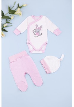 Комплект для новорожденных (боди+ползуны+шапочка) 50-62 Фламинго 433-071 -молочный