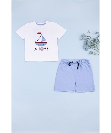 Комплект для хлопчика (футболка+шорти) 74-86 Фламинго 458-023 -блакитний