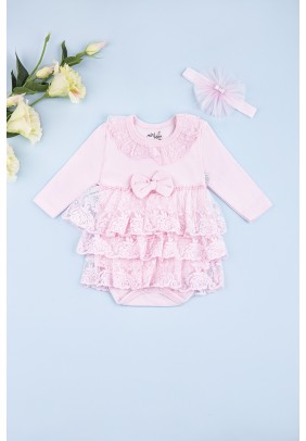 Боді-плаття+пов\'язка для новонароджених 0-12 Mini born 2051 -рожевий - 