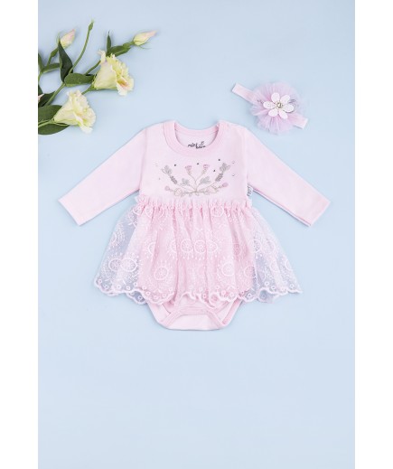 Боді-сукня+пов\'язка для виписки 0-9 Mini born 3131 -рожевий