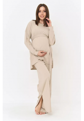 Костюм для вагітних (кофта+штани) S-L Dizhimama DJM-0233 -бежевий - 