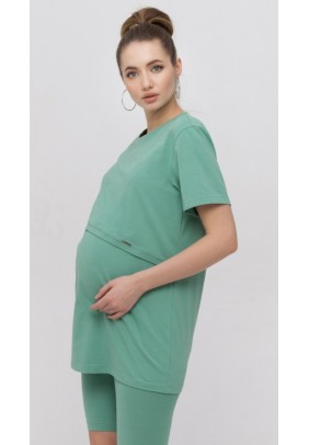 Костюм для вагітих і годування (туніка+велосипедки) S-ХL Юла мама ALEXA ST-21.013 -Зелений