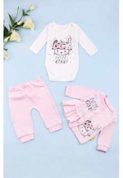 Комплект детский (Боди+штаны+кофта) N-Cey 3-9 TO POK2286 -розовый