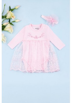 Комплект (платье+повязка) Mini Born 0-12 TO AVK2028 -розовый