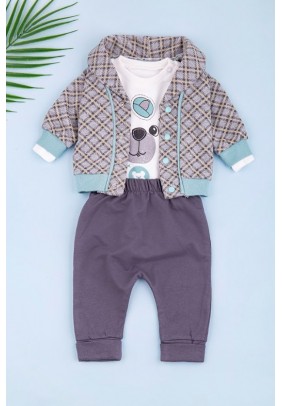 Комплект для новонароджених (боді довг.рук+штани+кофтина) 0-9 Pakel 0141 -сірий - 