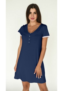 Ночная рубашка для беременных и кормления S-L Мамин Дом  24170-Темно-синий