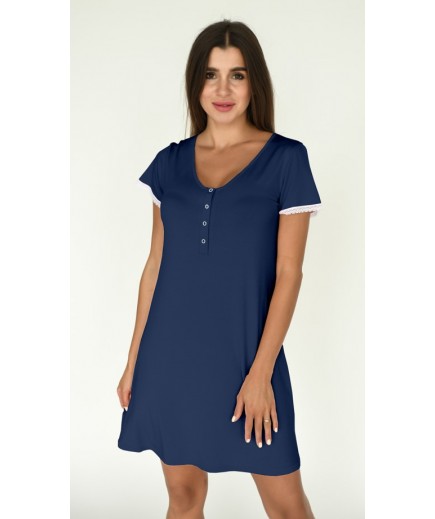 Нічна сорочка для вагітних та годування S-L Мамин Дім  24170-Темно-синій