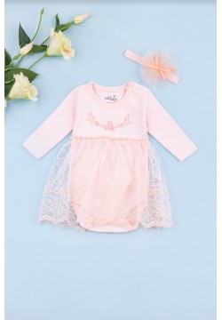 Комплект (плаття+пов'язка) Mini Born 0-12 TO AVK2028 - персиковий