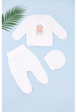 Комплект для новорожденного (распашонка+ползунки+шапка) 56-62 Фламинго 605-016-молочный