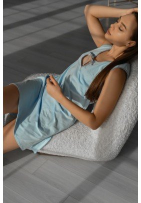 Ночная рубашка  для беременных и кормления XS-XL Мамин Дом Simple 24126-Голубой