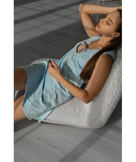 Ночная рубашка  для беременных и кормления XS-XL Мамин Дом Simple 24126-Голубой