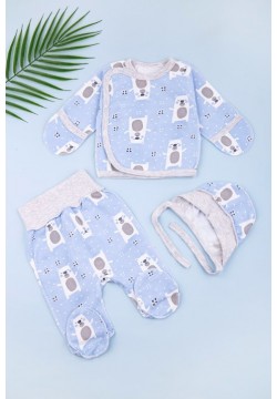 Комплект для новорожденных (распашонка+ползунки+шапка) 56-68 Фламинго 695-045 - голубой