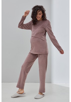 Пижама для беременных и кормления (свитшот дл.рук+штаны) S-XL Юла мама HYGGE NW-5.13.1 -сиреневый