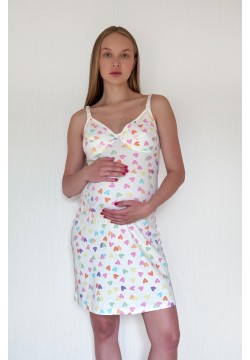 Нічна сорочка для вагітних та годування XS-XL Мамин Дім BABY 24124-Молочний/різнокольоровий