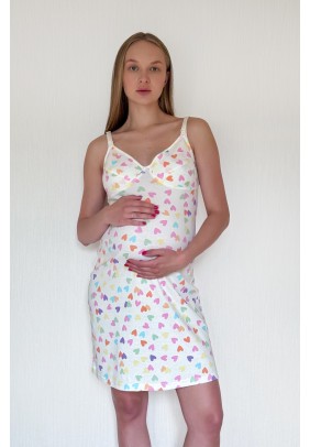 Ночная рубашка для беременных и кормления XS-XL Мамин Дом BABY 24124-Молочный/разноцветный