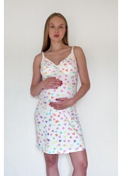 Нічна сорочка для вагітних та годування XS-XL Мамин Дім BABY 24124-Молочний/різнокольоровий