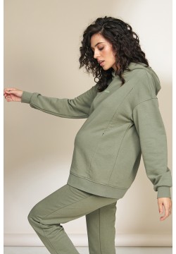 Худи для беременных и кормления S-XL Юла мама MIRA  SW-33.011 -зеленый