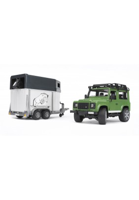 Внедорожник Land Rover Defender с трейлером для перевозки лошадей и лошадь 1:16 Bruder 02592