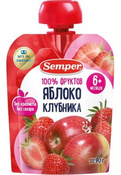 Пюре яблуко, полуниця Semper 90г 1442