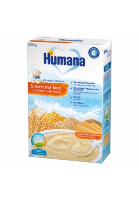 Каша молочная 5 злаков с печеньем Humana 200г 775559