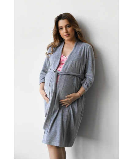 Халат велюр для вагітних та годування XS-XL Мамін Дом 25400-Світло - сірий Халат велюр для вагітних та годування XS-XL Мамін Дом 25400-Світло - сірий