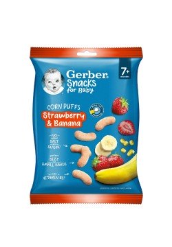 Снеки кукурудзяні з полуницею та бананом Gerber 28г 906232