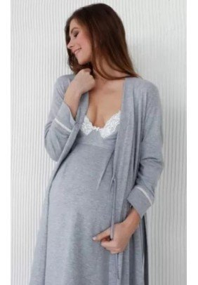 Комплект білизнидля вагітних та годування (халат і нічна сорочка) ТМ Мамин Дом 25314-25202 -сірий - 