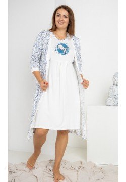 Комплект для вагітних та годування (халат+нічна сорочка) M-XL Nicoletta 7270 - білий/синій