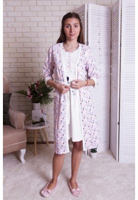 Комплект для беременных и кормления (халат+ночная рубашка) M-XL Nicoletta 7276 - светло-розовый - 