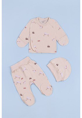 Комплект для новорожденного (распашонка+ползуны+шапка) 56 Фламинго 605-083 -бежевый