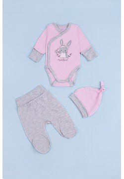 Комплект для новорожденных (боди+ползуны+шапочка) 56-62 Фламинго 433-071 -розовый