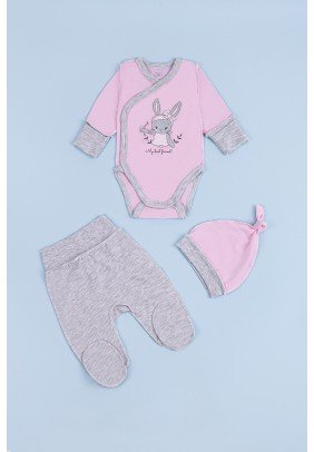 Комплект для новорожденных (боди+ползуны+шапочка) 56-62 Фламинго 433-071 -розовый