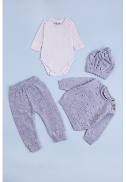 Комплект (боді довг.рук+светр+штани+шапка) в'язка 3-9 BabyMy 4030 -блакитний
