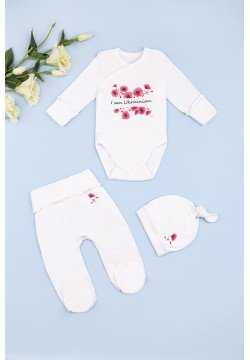 Комплект для новонароджених (боді+ползунки+шапка) 56-62 Фламинго 433-069 -молочний