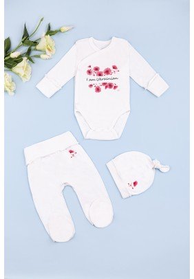 Комплект для новонароджених (боді+ползунки+шапка) 56-62 Фламинго 433-069 -молочний - 