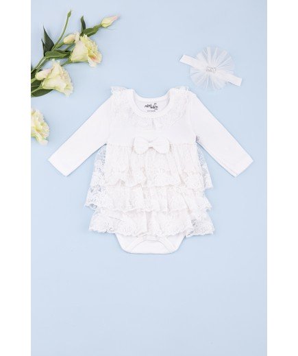 Боді-плаття+пов'язка 0-12 Mini born 2051 -молочний Боді-плаття+пов'язка 0-12 Mini born 2051 -молочний