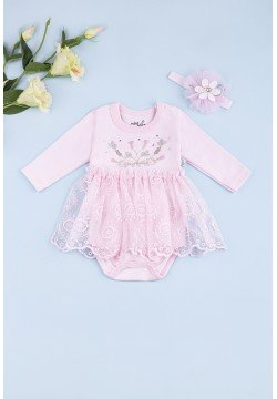 Боди-платье+повязка для выписки 0-9 Mini born 3131 -розовый