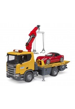 Евакуатор Scania Super 560R з краном-маніпулятором та автомобіль Roadster 1:16 Bruder 03552